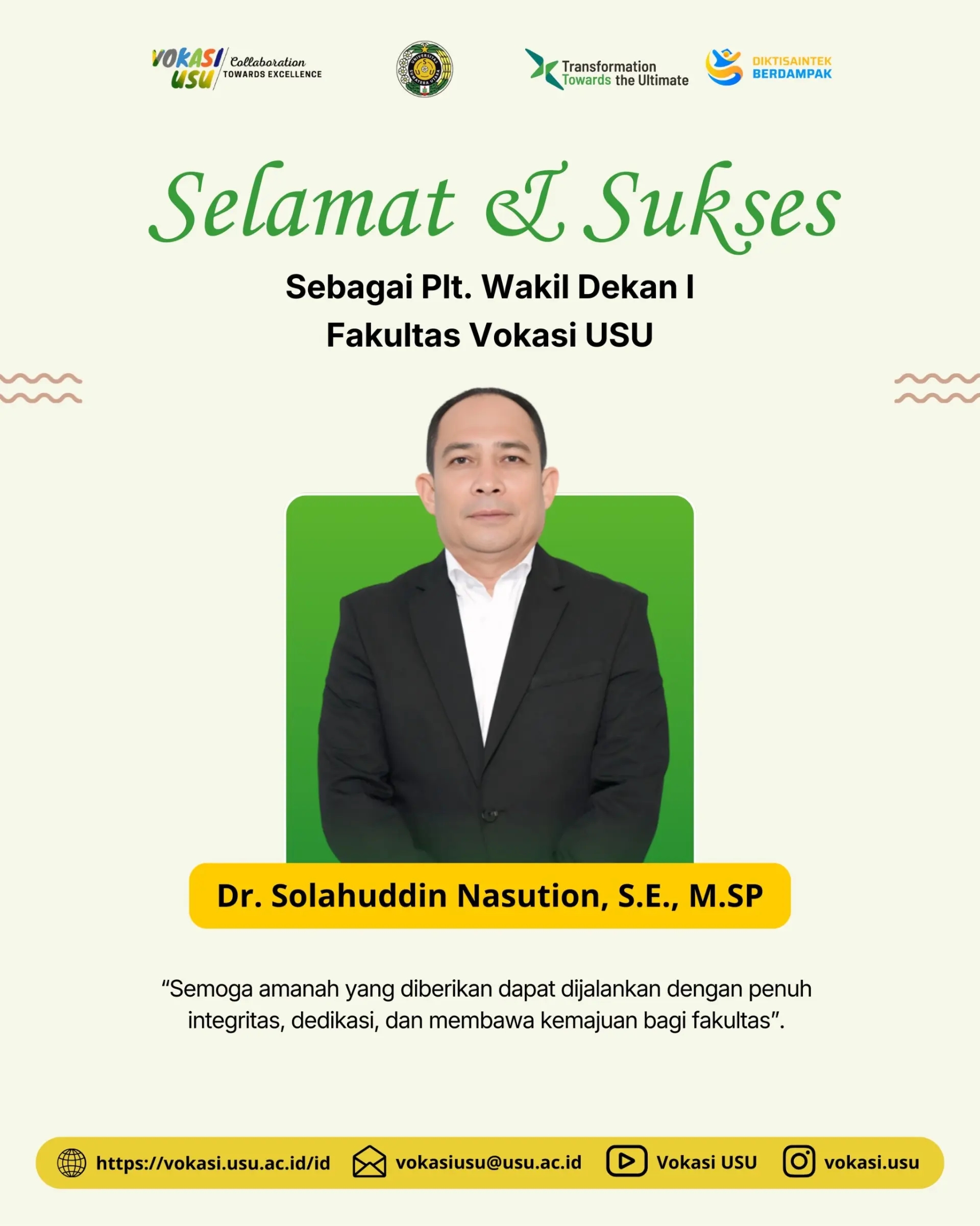 Fakultas Vokasi USU Gelar Perkenalan Pelaksana Tugas Wakil Dekan Bidang Akademik, Kemahasiswaan dan Alumni dengan Struktural dan Staf Ahli